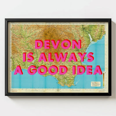 South Devon Retro Pop Art Map Print - black frame mockup - Magic Posters