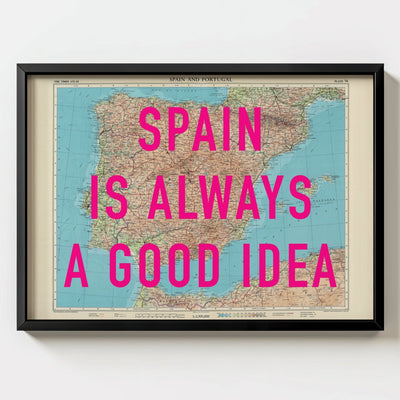 Spain Retro Pop Art Map Print (landscape) - black frame mockup - Magic Posters