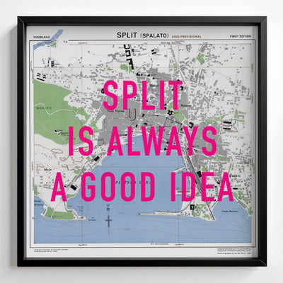 Split Retro Pop Art Map Print (square) - black frame mockup - Magic Posters