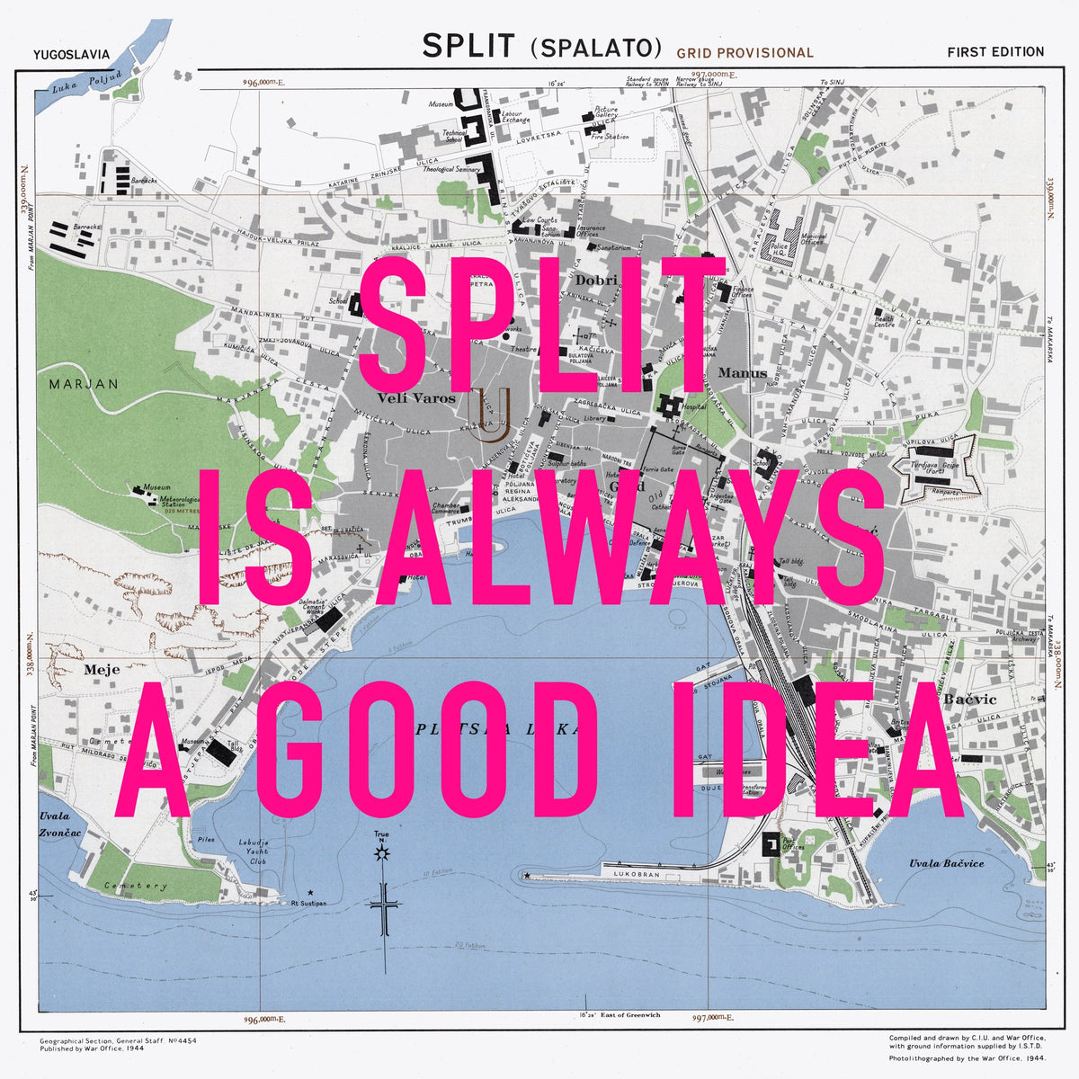 Split Retro Pop Art Map Print (square) - Magic Posters