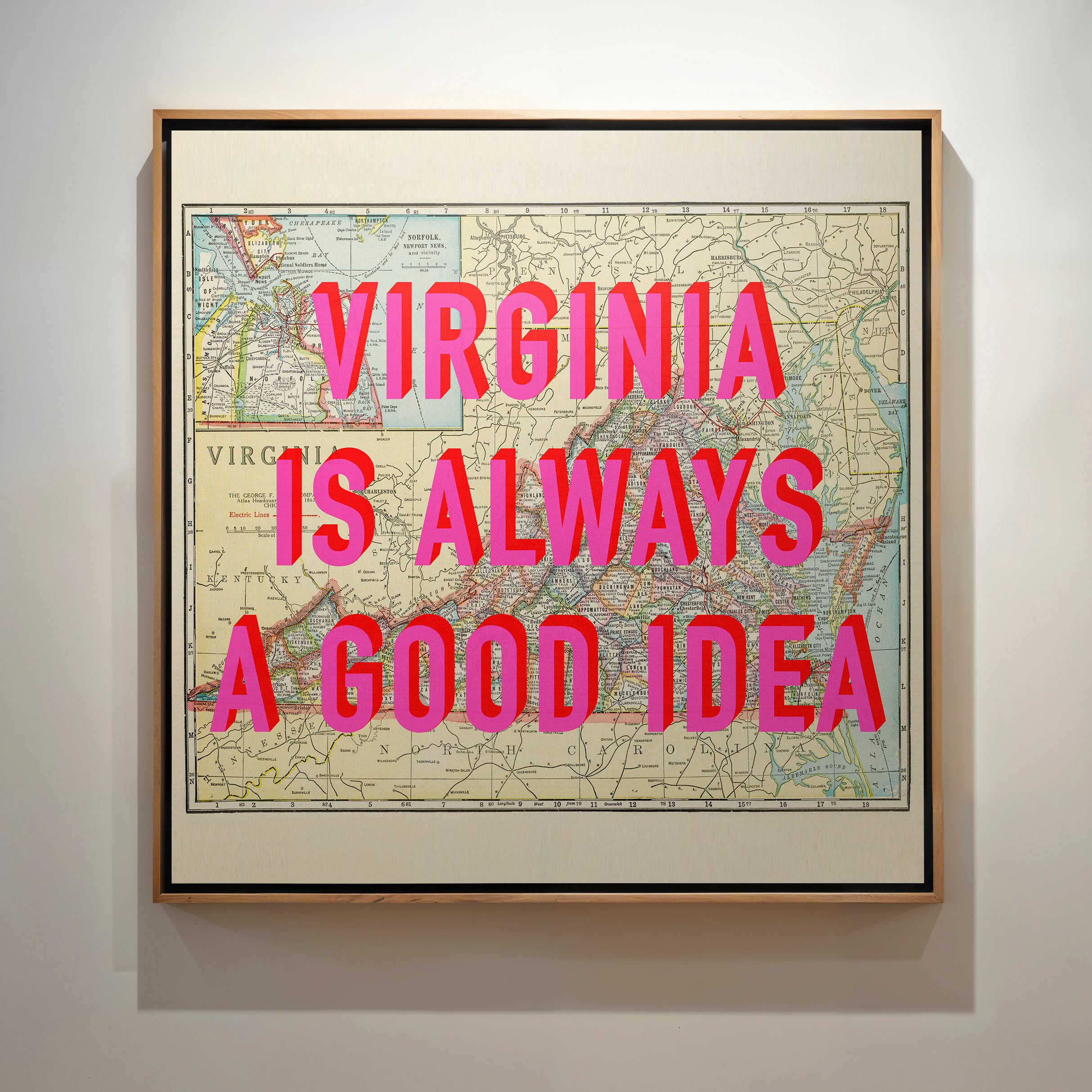 Virginia Retro Pop Art Map Print (Square) - Magic Posters