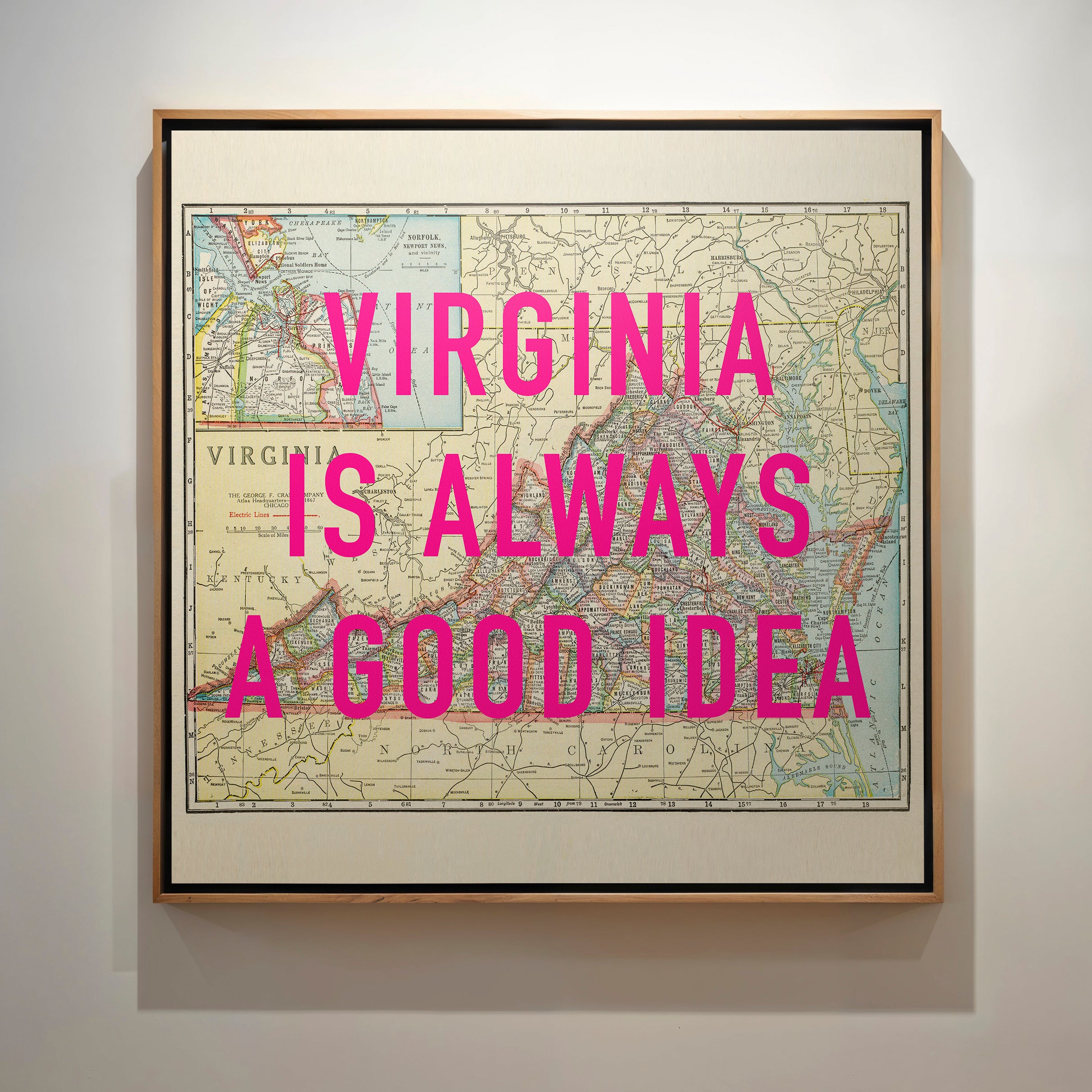 Virginia Retro Pop Art Map Print (Square) - Magic Posters