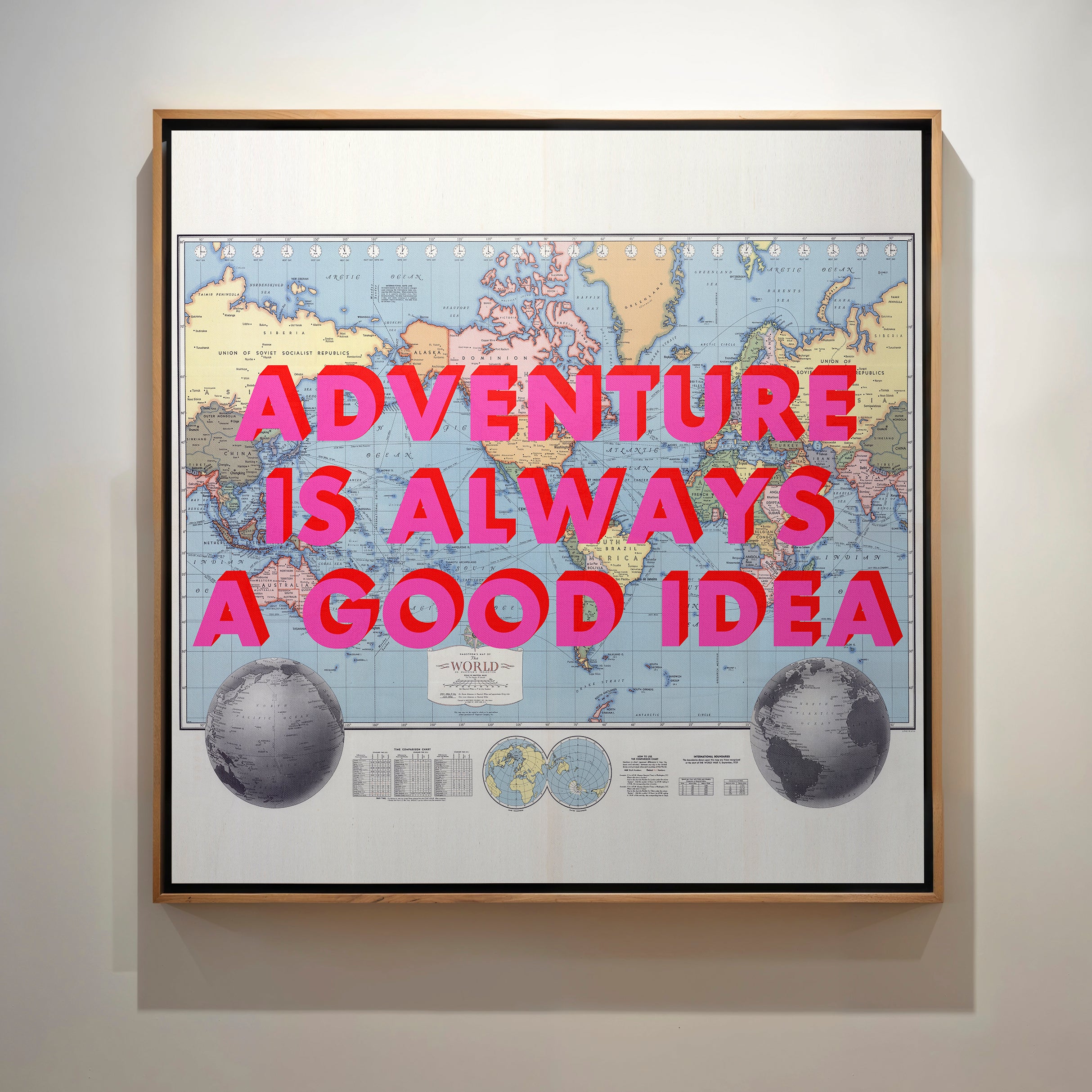 World Retro Pop Art Map Print (Adventure)