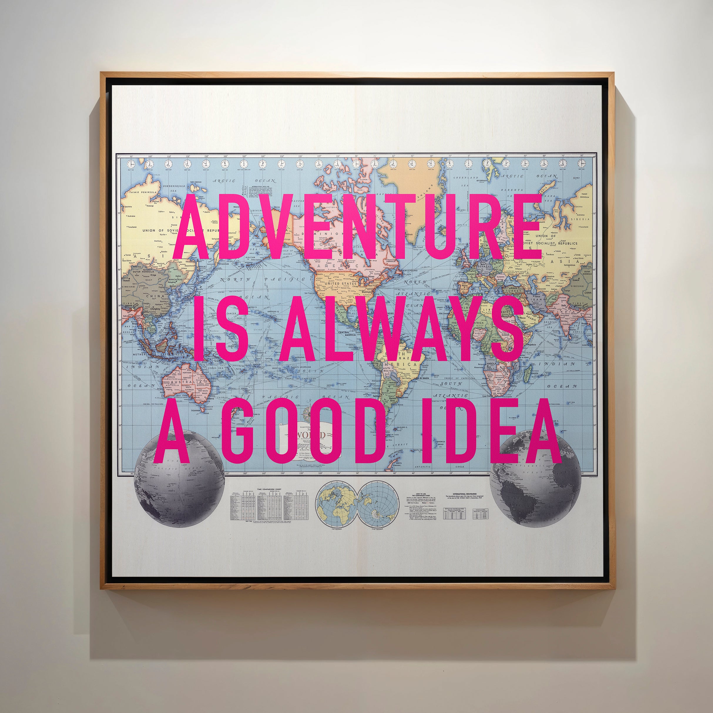 World Retro Pop Art Map Print (Adventure)