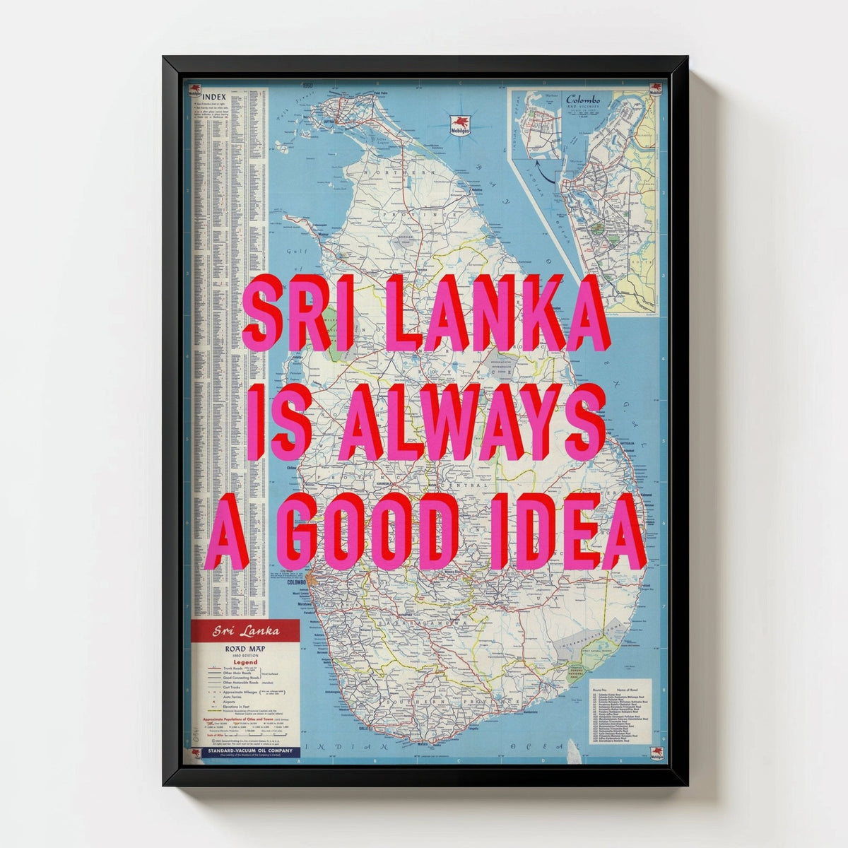 Sri Lanka Retro Pop Art Map Print - black frame mockup - Magic Posters
