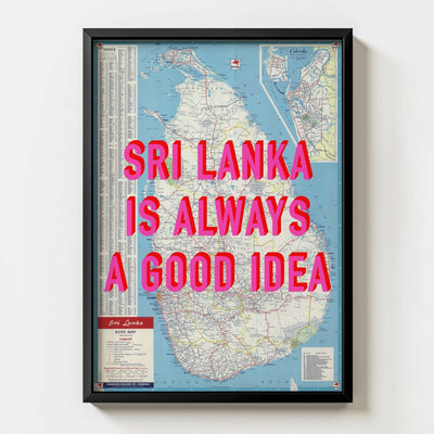 Sri Lanka Retro Pop Art Map Print - black frame mockup - Magic Posters