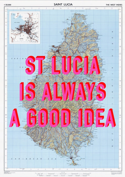 St Lucia Retro Pop Art Map Print (portrait)