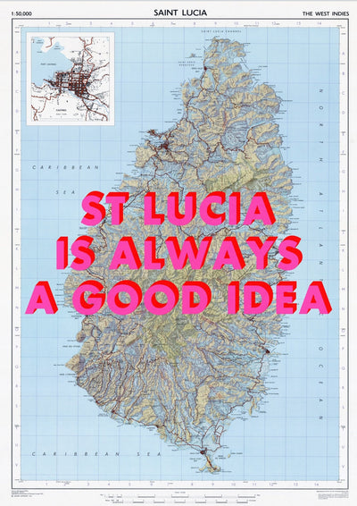 St Lucia Retro Pop Art Map Print (portrait)