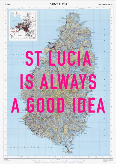 St Lucia Retro Pop Art Map Print (portrait)