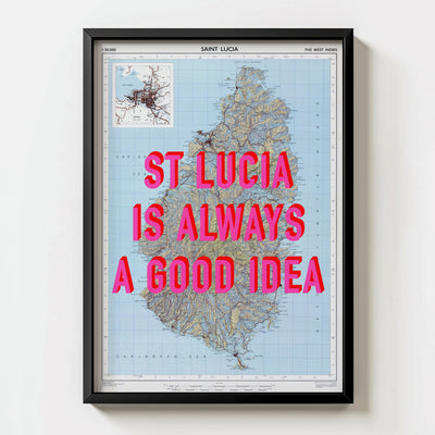 St Lucia Retro Pop Art Map Print (portrait) - Magic Posters