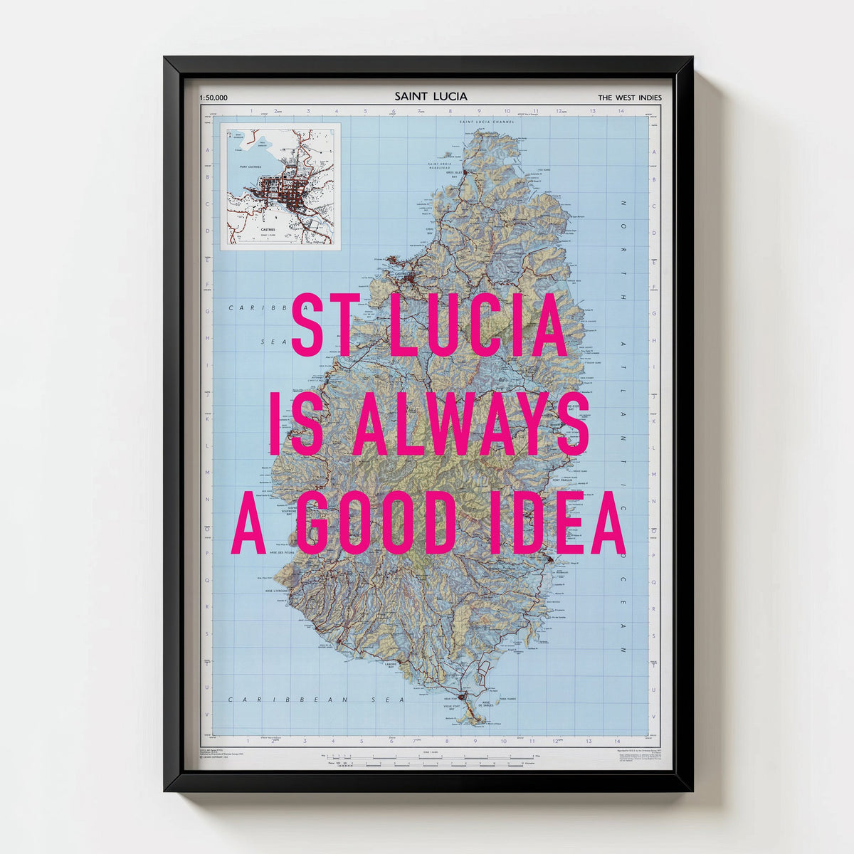 St Lucia Retro Pop Art Map Print (portrait) - Magic Posters