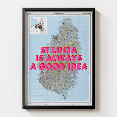 St Lucia Retro Pop Art Map Print (portrait) - Magic Posters