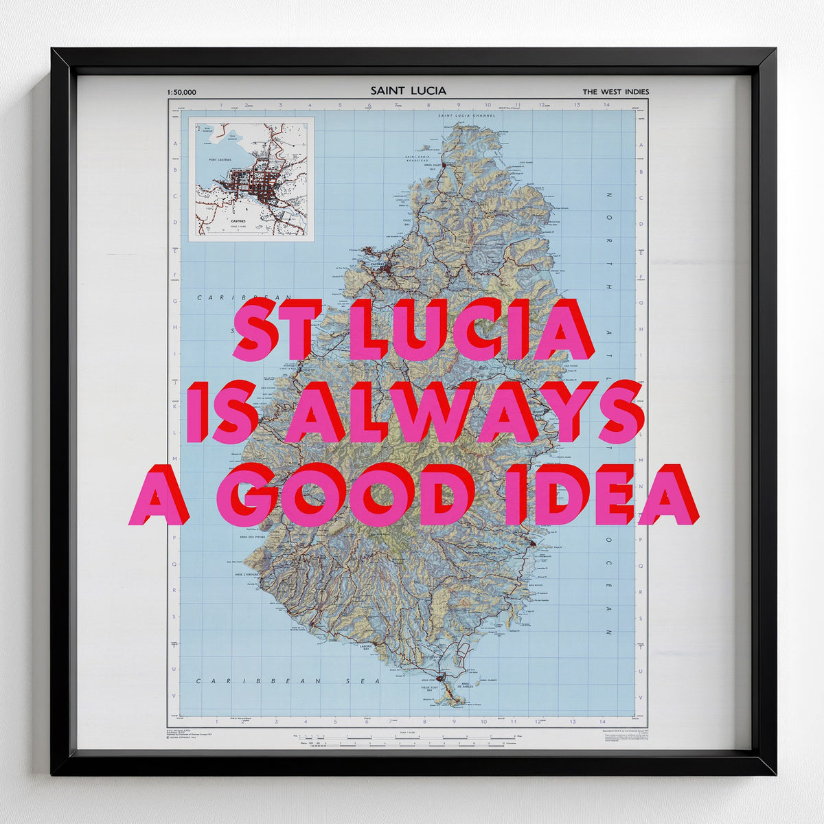 St Lucia Retro Pop Art Map Print (square) - Magic Posters