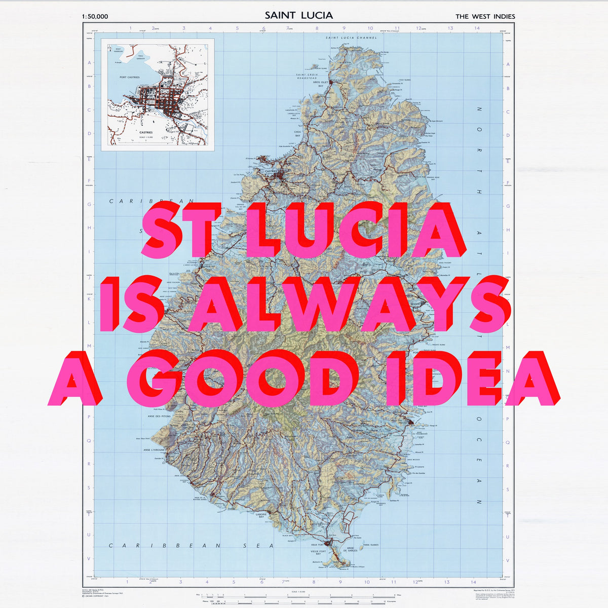 St Lucia Retro Pop Art Map Print (square)