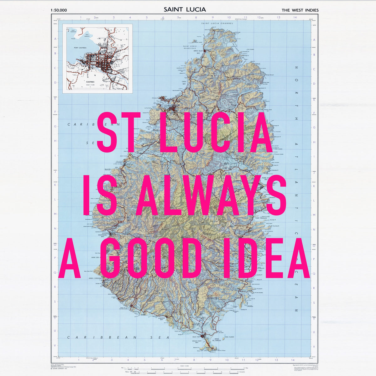 St Lucia Retro Pop Art Map Print (square)