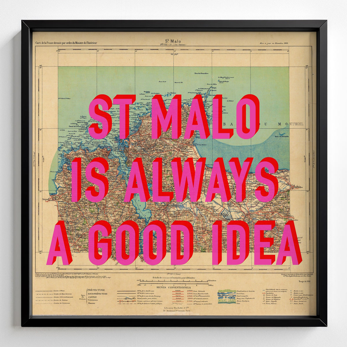 St Malo Retro Pop Art Map Print (square) - Magic Posters