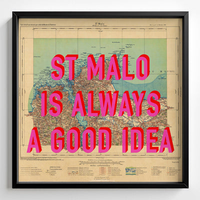 St Malo Retro Pop Art Map Print (square) - Magic Posters