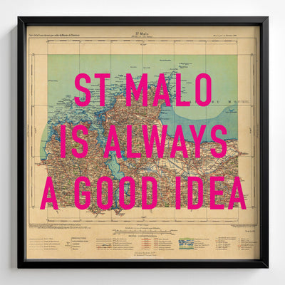 St Malo Retro Pop Art Map Print (square) - Magic Posters