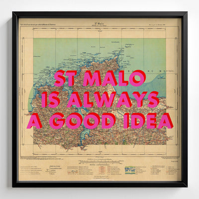 St Malo Retro Pop Art Map Print (square) - Magic Posters