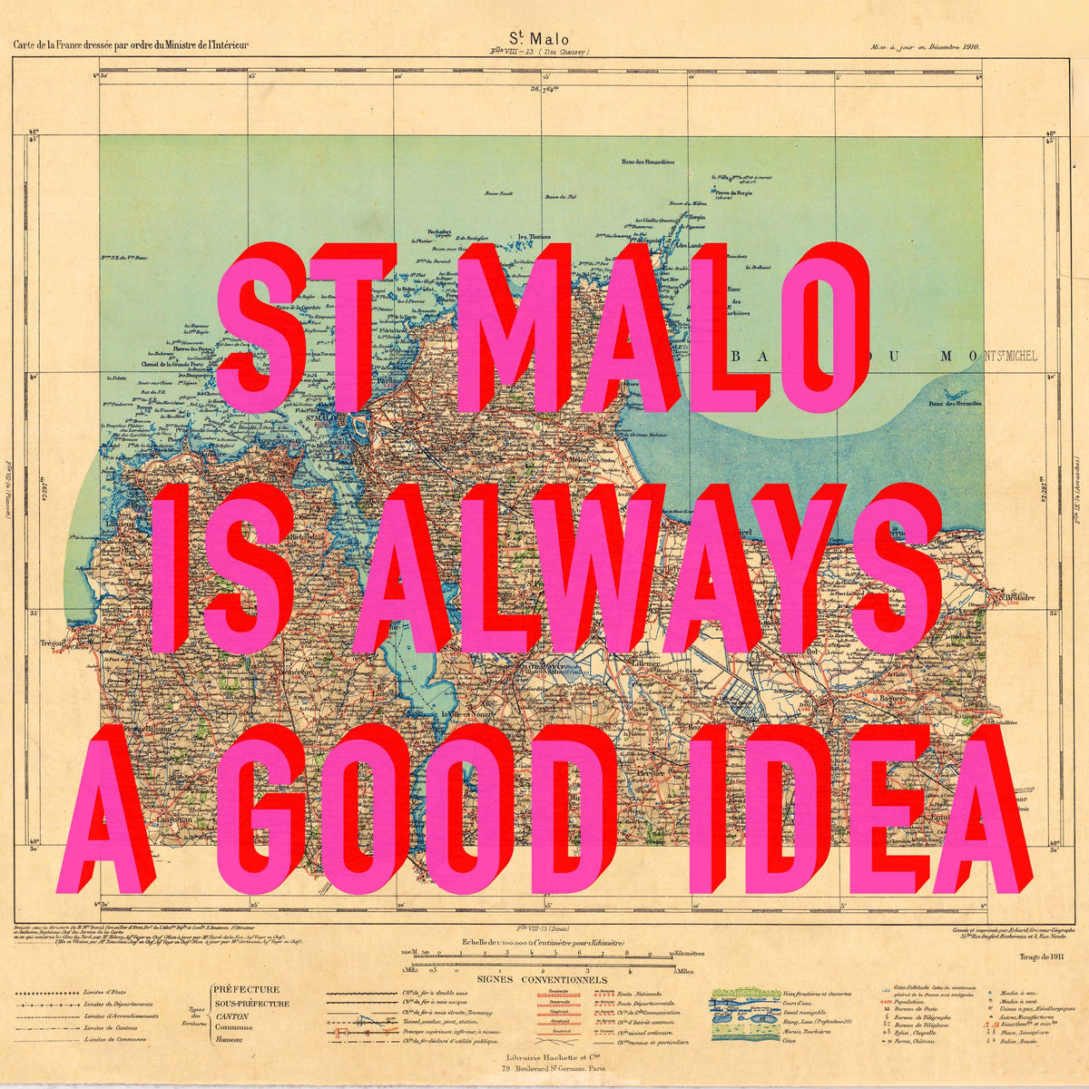 St Malo Retro Pop Art Map Print (square)