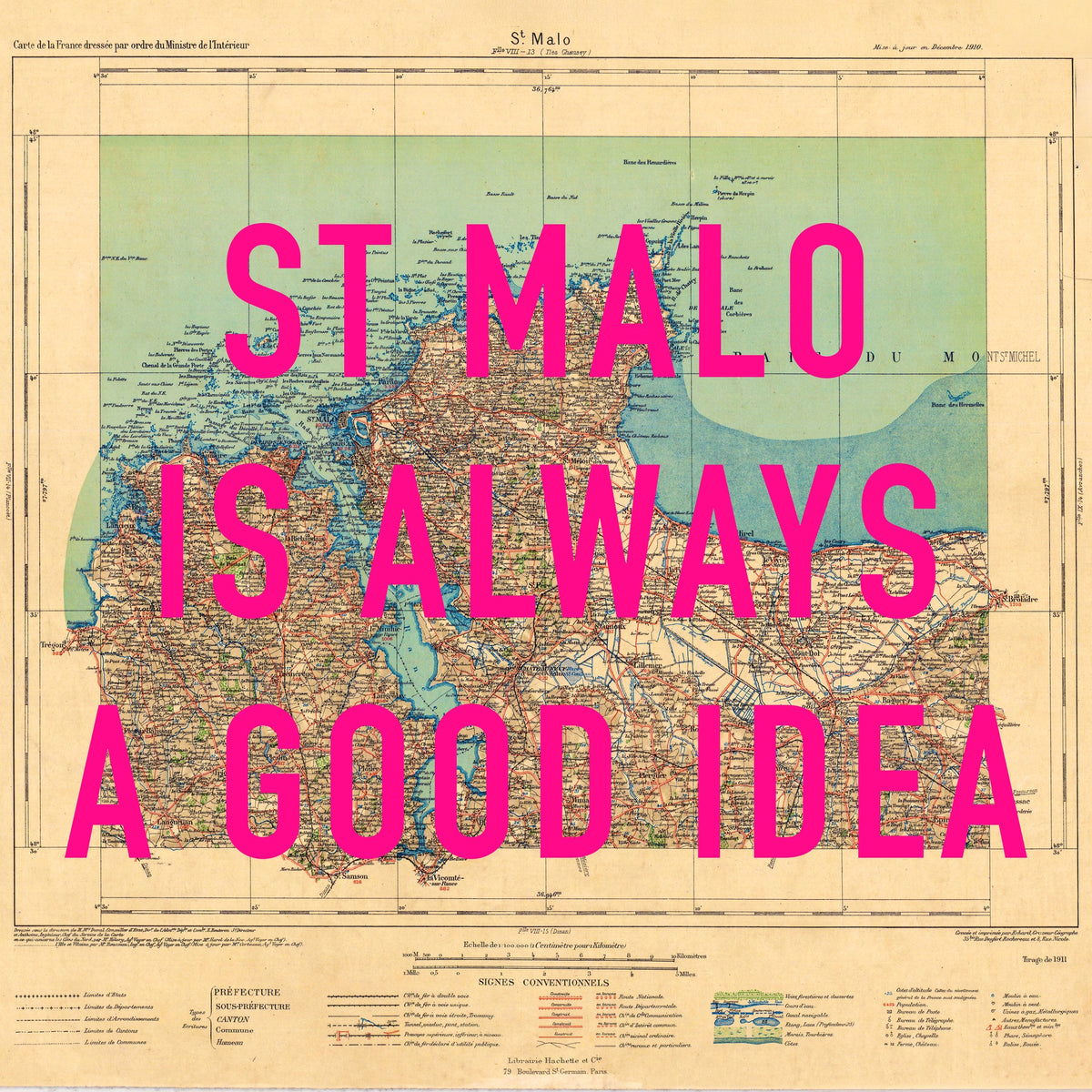 St Malo Retro Pop Art Map Print (square)