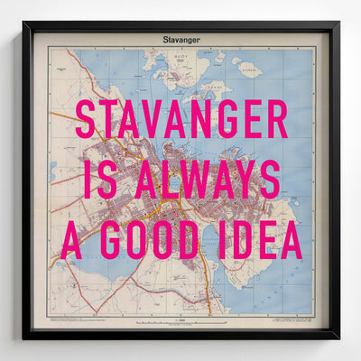 Stavanger Retro Pop Art Map Print (square) - black frame mockup - Magic Posters