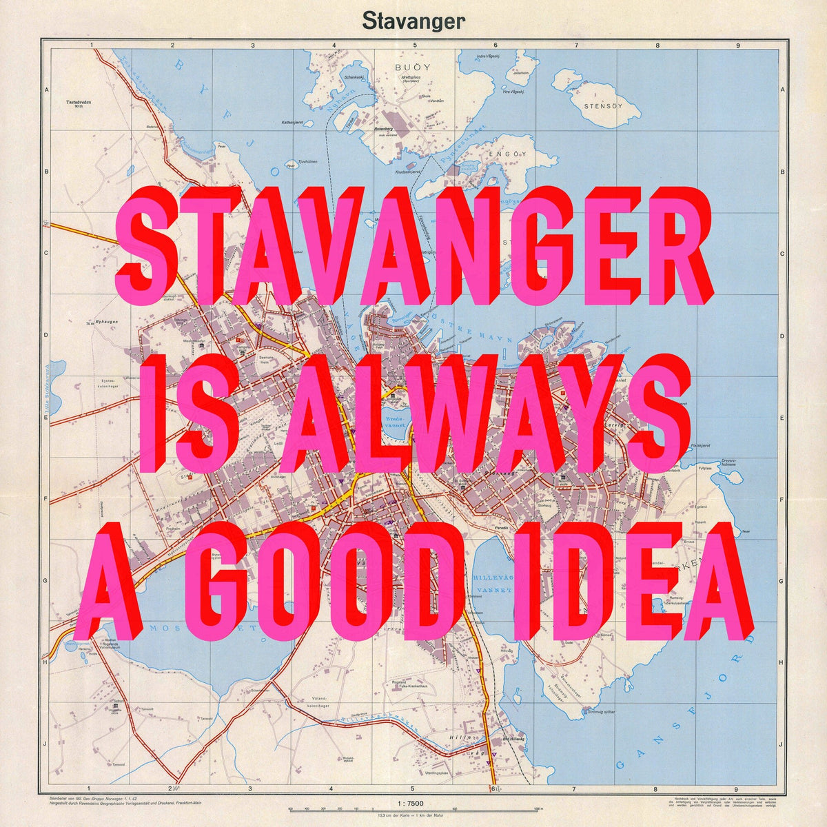 Stavanger Retro Pop Art Map Print (square) - Magic Posters