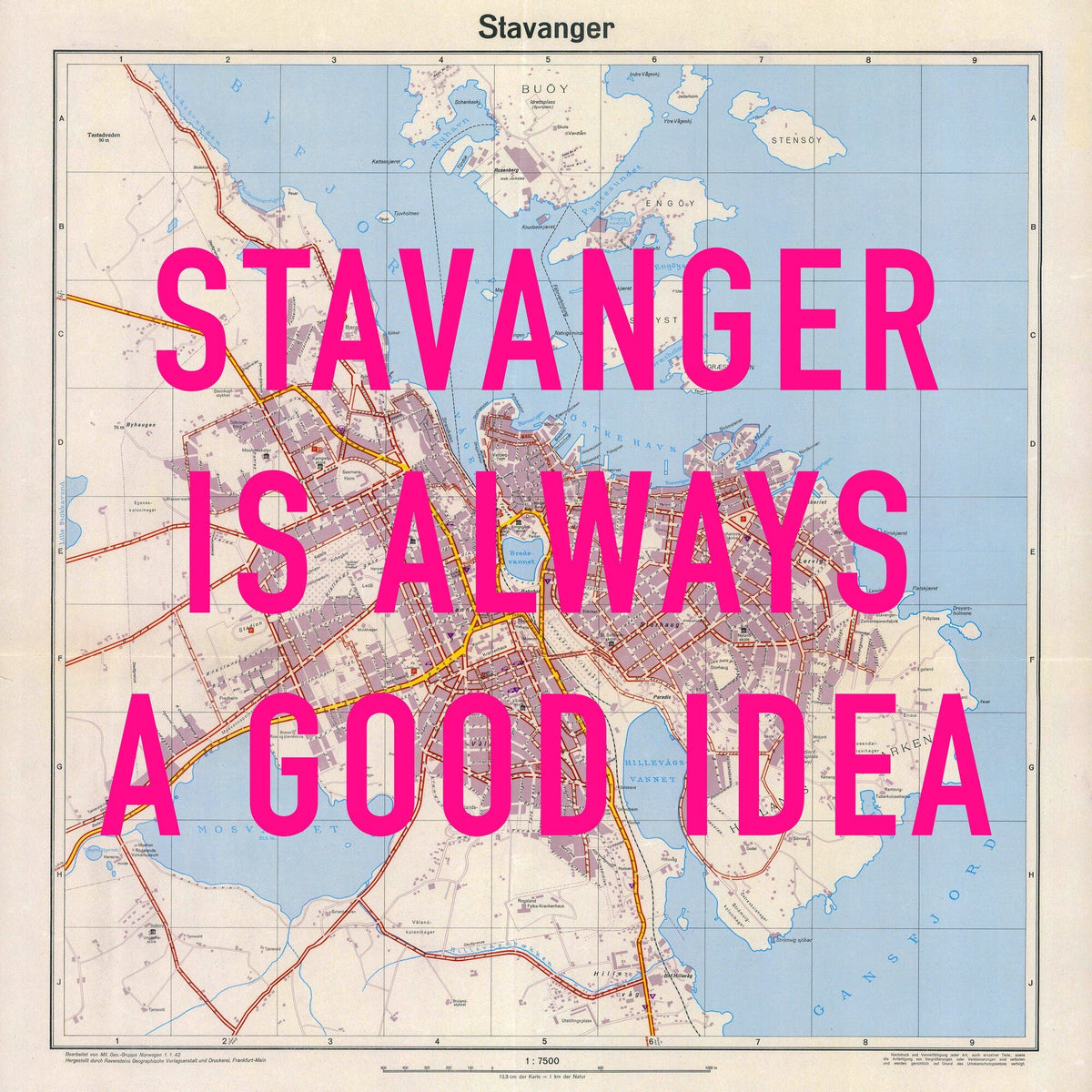 Stavanger Retro Pop Art Map Print (square) - Magic Posters