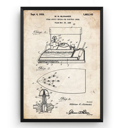 Steam Iron 1928 Patent Print - Magic Posters