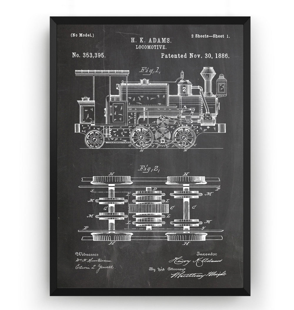 1886 Train Steam Locomotive Train 1886 Patent Print - Magic Posters