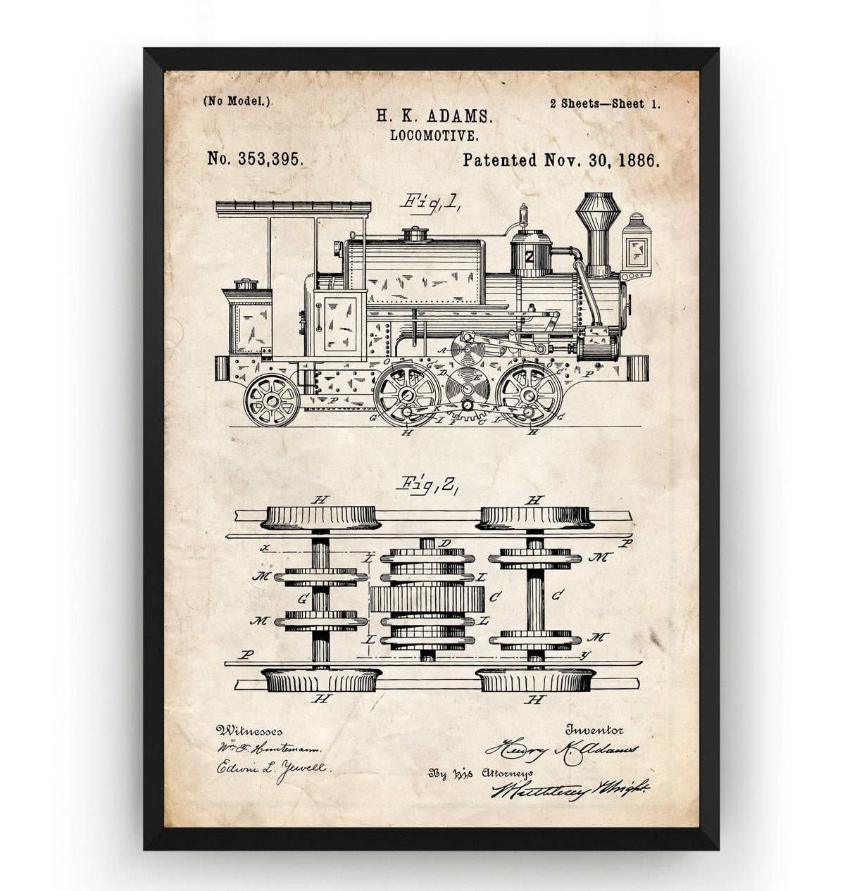 1886 Train Steam Locomotive Train 1886 Patent Print - Magic Posters