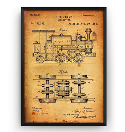Steam Locomotive Train 1886 Patent Print - Magic Posters