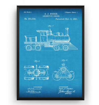 Steam Locomotive Train Engine 1891 Patent Print - Magic Posters