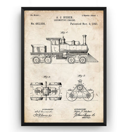 Steam Locomotive Train Engine 1891 Patent Print - Magic Posters