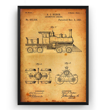 Steam Locomotive Train Engine 1891 Patent Print - Magic Posters