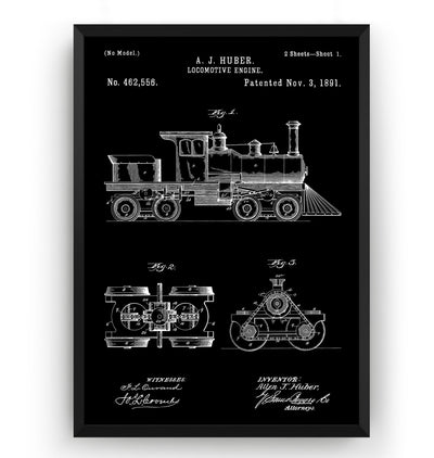 Steam Locomotive Train Engine 1891 Patent Print - Magic Posters