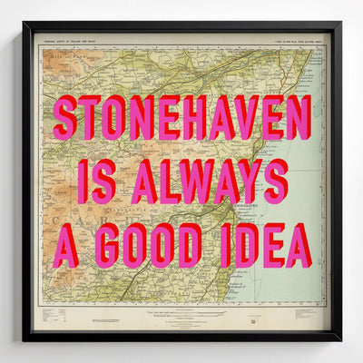 Stonehaven (Scotland) Retro Pop Art Map Print - black frame mockup - Magic Posters