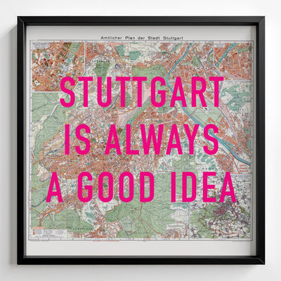 Stuttgart Retro Pop Art Map Print (square) - black frame mockup - Magic Posters