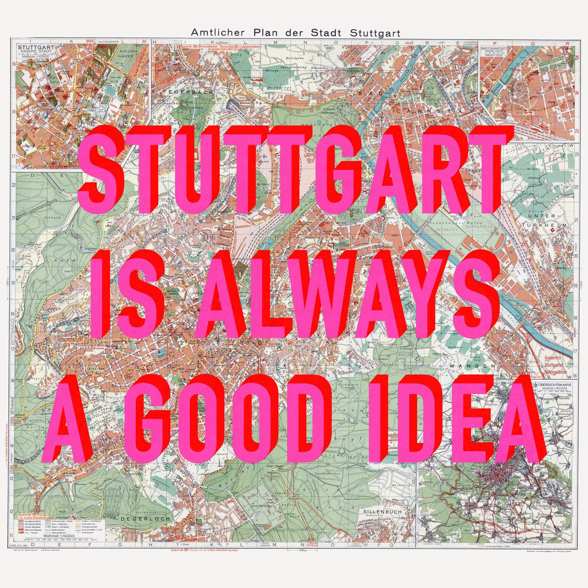 Stuttgart Retro Pop Art Map Print (square) - Magic Posters