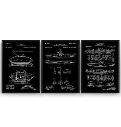 Submarine Set Of 3 Patent Prints - Magic Posters