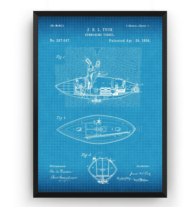 Submarine Vessel 1884 Patent Print - Magic Posters