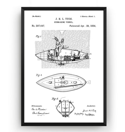 Submarine Vessel 1884 Patent Print - Magic Posters