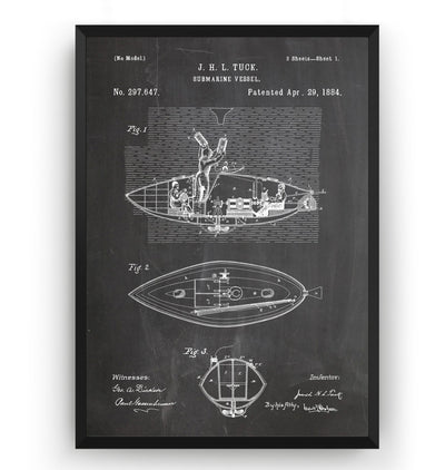 Submarine Vessel 1884 Patent Print - Magic Posters
