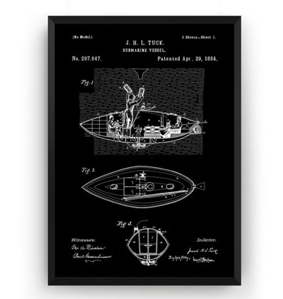 Submarine Vessel 1884 Patent Print - Magic Posters