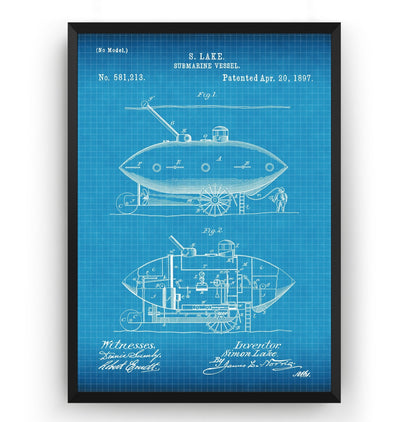 Submarine Vessel 1897 Patent Print - Magic Posters