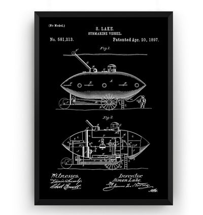 Submarine Vessel 1897 Patent Print - Magic Posters