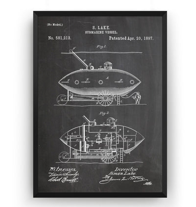 Submarine Vessel 1897 Patent Print - Magic Posters