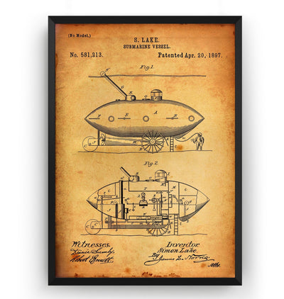 Submarine Vessel 1897 Patent Print - Magic Posters