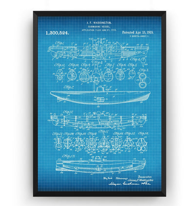 Submarine Vessel 1919 Patent Print - Magic Posters