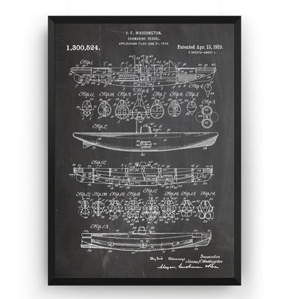 Submarine Vessel 1919 Patent Print - Magic Posters